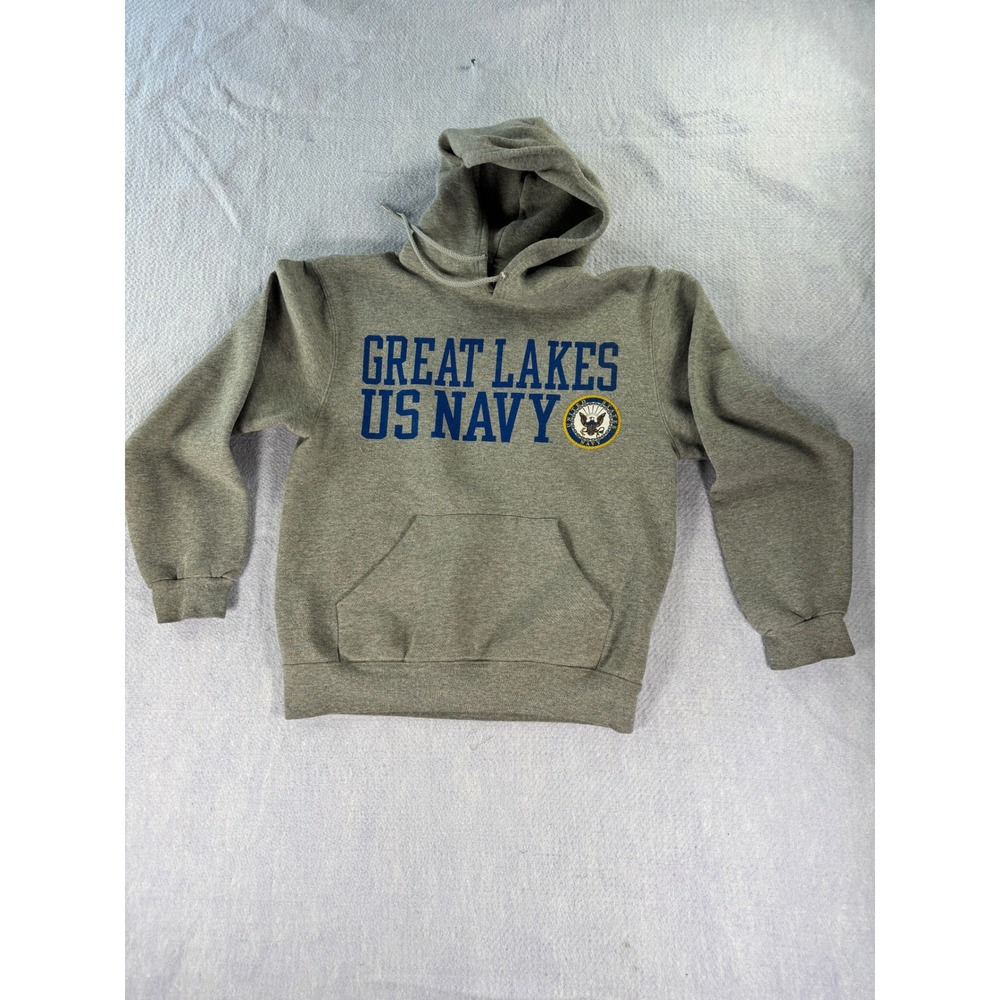 Soffe Great Lakes US Navy Hoodie Gray Sweatshirt Small Military Graphic Pullover